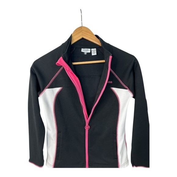 IZOD Movement Full Zip Jacket Womens Petite Small Black, Pink & White Y2K Preppy - Picture 2 of 7